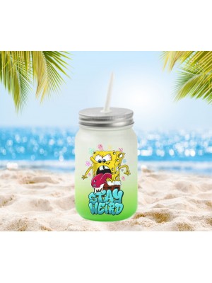 Стъклена чаша буркан SpongeBob - Stay Weird Blue