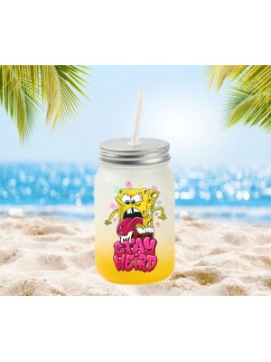 Стъклена чаша буркан SpongeBob - Stay Weird Pink